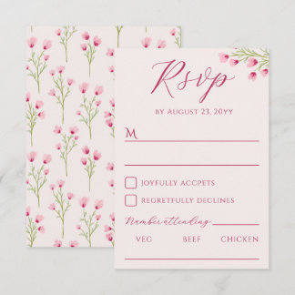 Romantische Roze Wilde Bloemen Bruiloft RSVP Kaartje