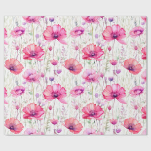 Romantische Roze Wildflower Waterverf Cadeaupapier
