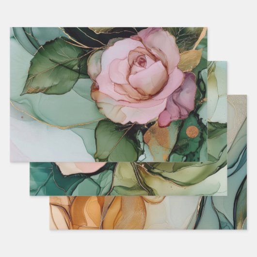 Romantische Roze Witte Roos Bloemen Bruiloftsdouch Inpakpapier Vel (Set)