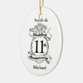 Romantische Rozen 11e elfde verjaardag van het huw Keramisch Ornament (Links)