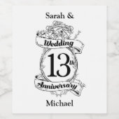 Romantische Rozen 13e verjaardag van het huwelijk Wijn Etiket (Enkel label)