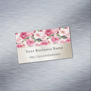 Romantische Rozen Bloemcrème Faux Leather Magnetisch Visitekaartje