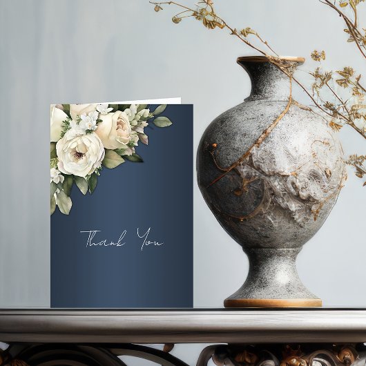 Romantische Rozen, Boho Dusty Blue Bruiloft Bedankkaart