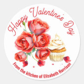Romantische rozen cupcake Valentijnsdag bakken Ronde Sticker (Voorkant)