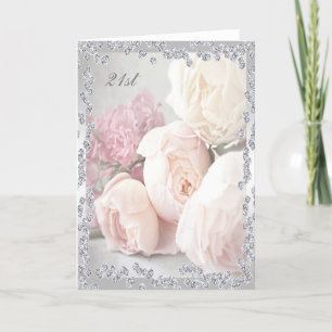 Romantische Rozen en diamanten 21e verjaardag Kaart