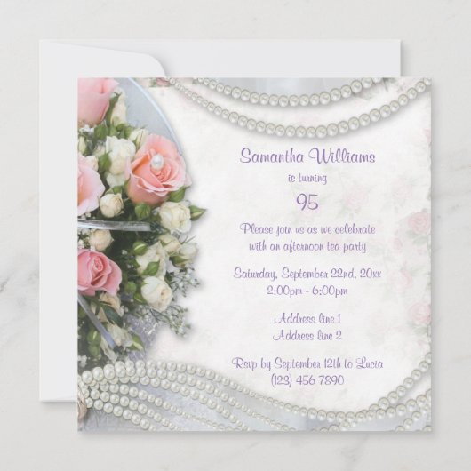 Romantische Rozen en parels 95e verjaardag Kaart (Achterkant)