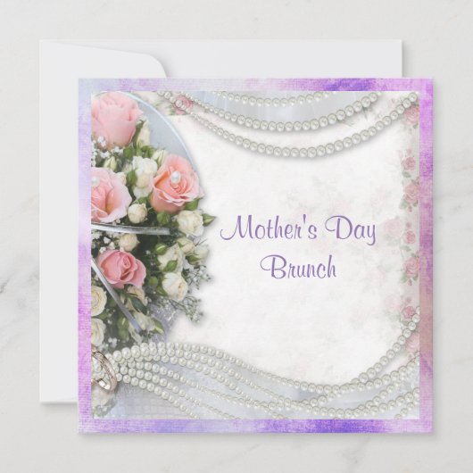 Romantische Rozen en parels Moederdag Brunch Kaart (Voorkant)