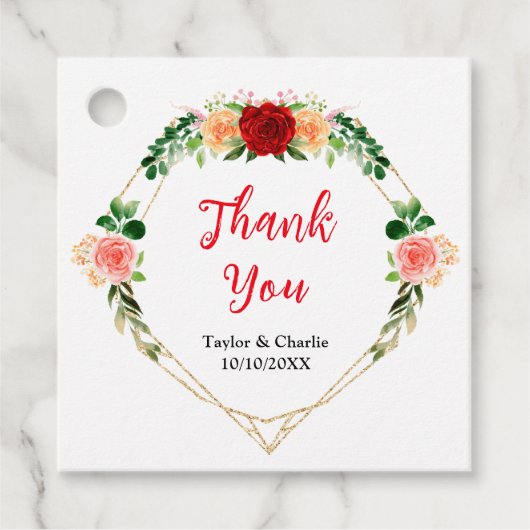 Romantische Rozen Floral Weddenschap Hartelijk dan Bedankjes Labels (Voorkant)