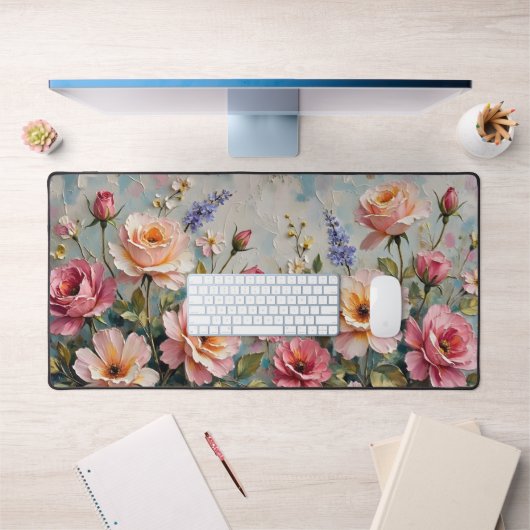 Romantische Rozen in roze en perziktuin Bureaumat (Kantoor 1)