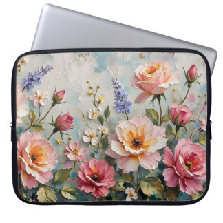 Romantische Rozen in roze en perziktuin Laptop Sleeve