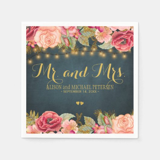 Romantische rozen marineman en mevrouw script brui servetten (Voorkant)