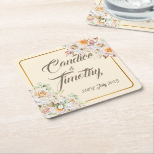 Romantische  Rozen. Personaliseren. Vierkante Kartonnen Onderzetter