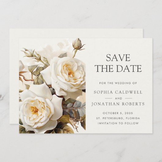 Romantische Rozen QR Code Bruiloft Save The Date (Voorkant / Achterkant)