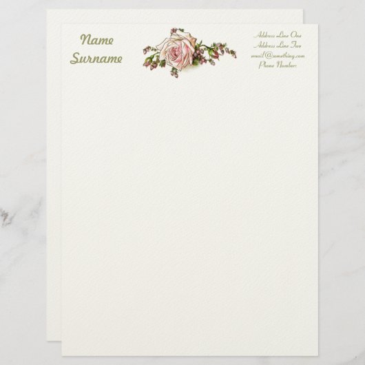 Romantische Rozen Rosebuds Elegant  Victoriaans Briefhoofd (Voorkant / Achterkant)