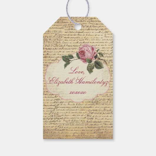 Romantische Rozen Theekop en Vogelkooi Cadeaulabel (Achterkant)