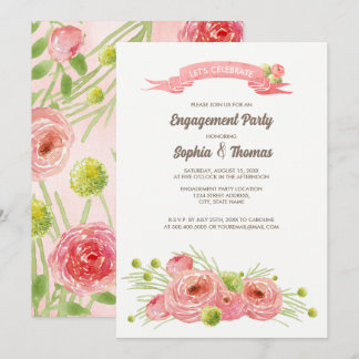 Romantische Rozen Waterverf Verlovingsfeest Kaart