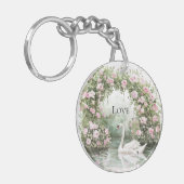 Romantische Rozen Zwanenmeer Bloemen Sleutelhanger (Voorkant Links)