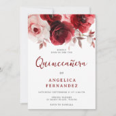 Romantische Ruby Red Rose Quinceanera Party Kaart (Voorkant)