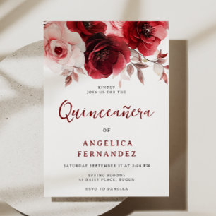 Romantische Ruby Red Rose Quinceanera Party Kaart