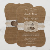 Romantische rustieke jute en kant bruiloft uitnodi kaart (Voorkant / Achterkant)