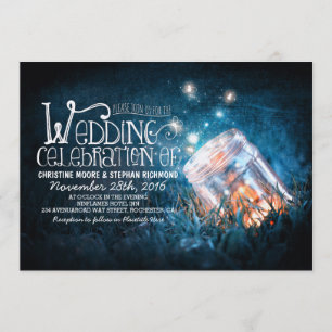 Romantische rustieke mason jar & vuurvliegjes brui kaart