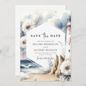 Romantische rustieke stijl vuurtoren bruiloft save the date (Voorkant / Achterkant)