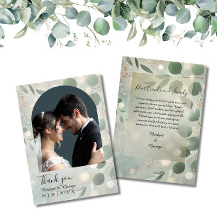 Romantische Sage Green Eucalyptus boog foto Huweli Bedankkaart