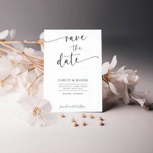 Romantische Save-the-Datekaart met Zwarte en Witte Save The Date