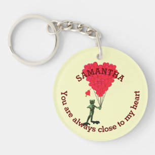 Romantische schattige kikker en rood hart geperson sleutelhanger