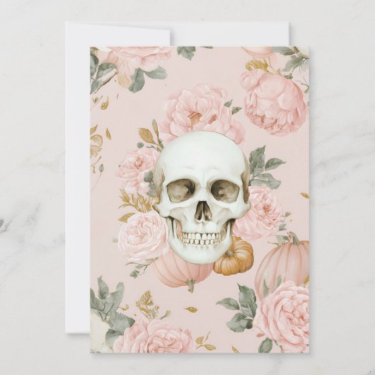 Romantische schedel Bloemen Halloween Party Kaart (Achterkant)
