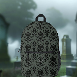 Romantische schedel en Roos Damask bedrukte rugzak