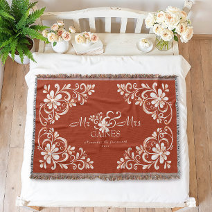 Romantische Shabby Chic Rode Roest Mr & Mrs Bloems Deken