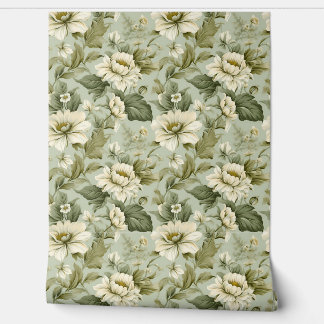 Romantische Shabby chic stoffige groene witte bloe Behang