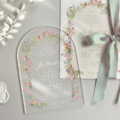 romantische sierlijke bloemboog lente tuin bruilof acryl uitnodigingen