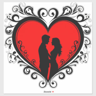 Romantische Silhouette Van Koppel In Hart Vorm Sticker