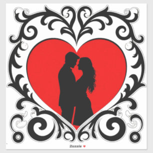 Romantische Silhouette Van Koppel In Hart Vorm Sticker