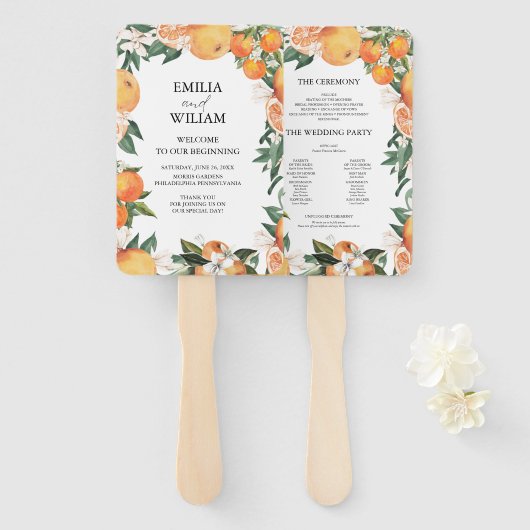 Romantische Sinaasappels Citrus bruiloft Handwaaier (Voorkant en achterkant)