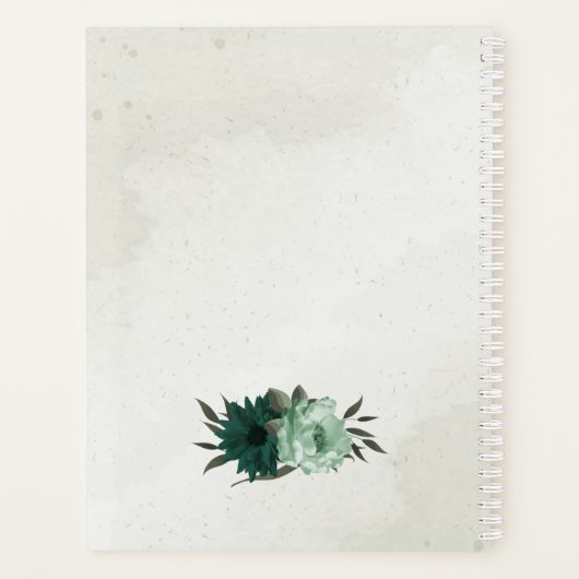 Romantische smaragd & zachte groene bloemenbruilof planner (Achterkant)