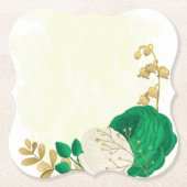 Romantische smaragdgroen en gouden witte bloemen kartonnen onderzetters (Voorkant)