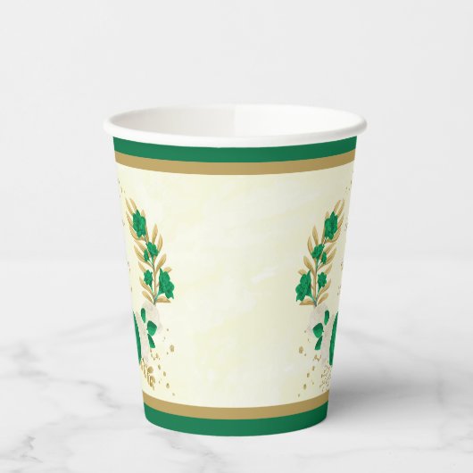 Romantische smaragdgroene en witte bloemen gouden papieren bekers (Links)