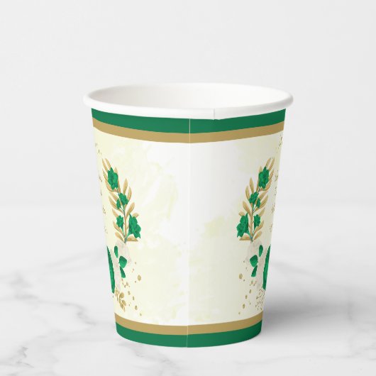 Romantische smaragdgroene en witte bloemen gouden papieren bekers (Rechts)