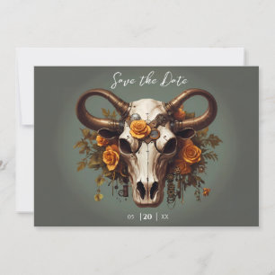 Romantische Steampunk Bloemen Koe Schedel Huwelijk Save The Date