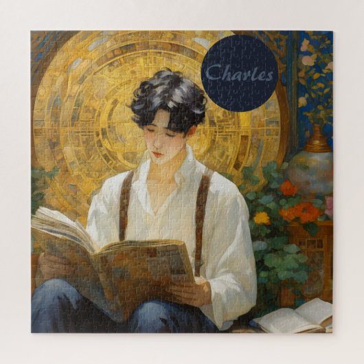 Romantische  stijl kunst van het lezen van jongens legpuzzel (Verticaal)