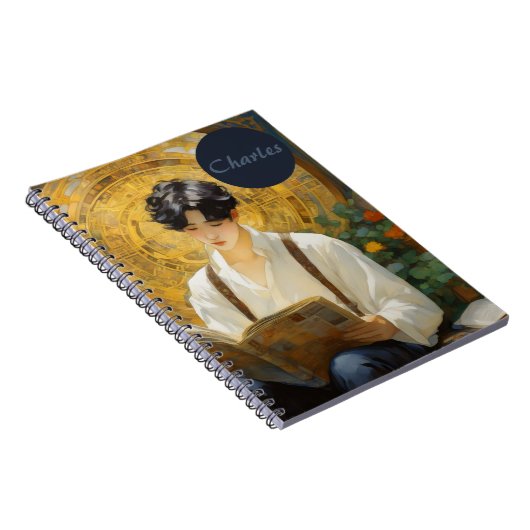 Romantische stijl kunst van het lezen van jongens notitieboek (Rechterzijde)