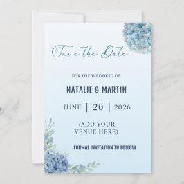 Romantische Stofblauwe Hortensia Watercolor Bruilo Save The Date
