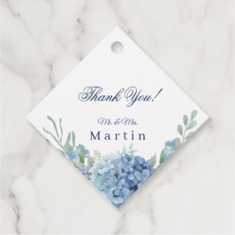 Romantische Stofblauwe Hortensia Waterverf Bruilof Bedankjes Labels