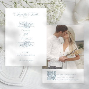 Romantische Stofblauwe Lijn Kunst Bloemige Bruilof Save The Date