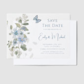 Romantische stoffige blauwe bloem Save the Date We Vellum Uitnodigingen (Offset)