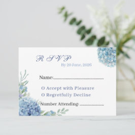 Romantische stoffige blauwe hortensia watercolor b RSVP kaartje