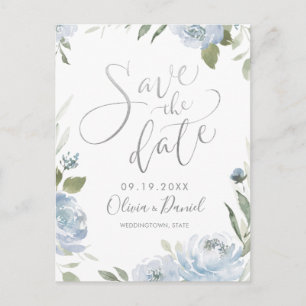 Romantische stoffige blauwe kalligrafie bespaart d briefkaart